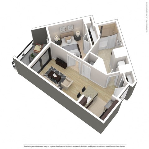 Floor plan for 1 bed, 1 bath